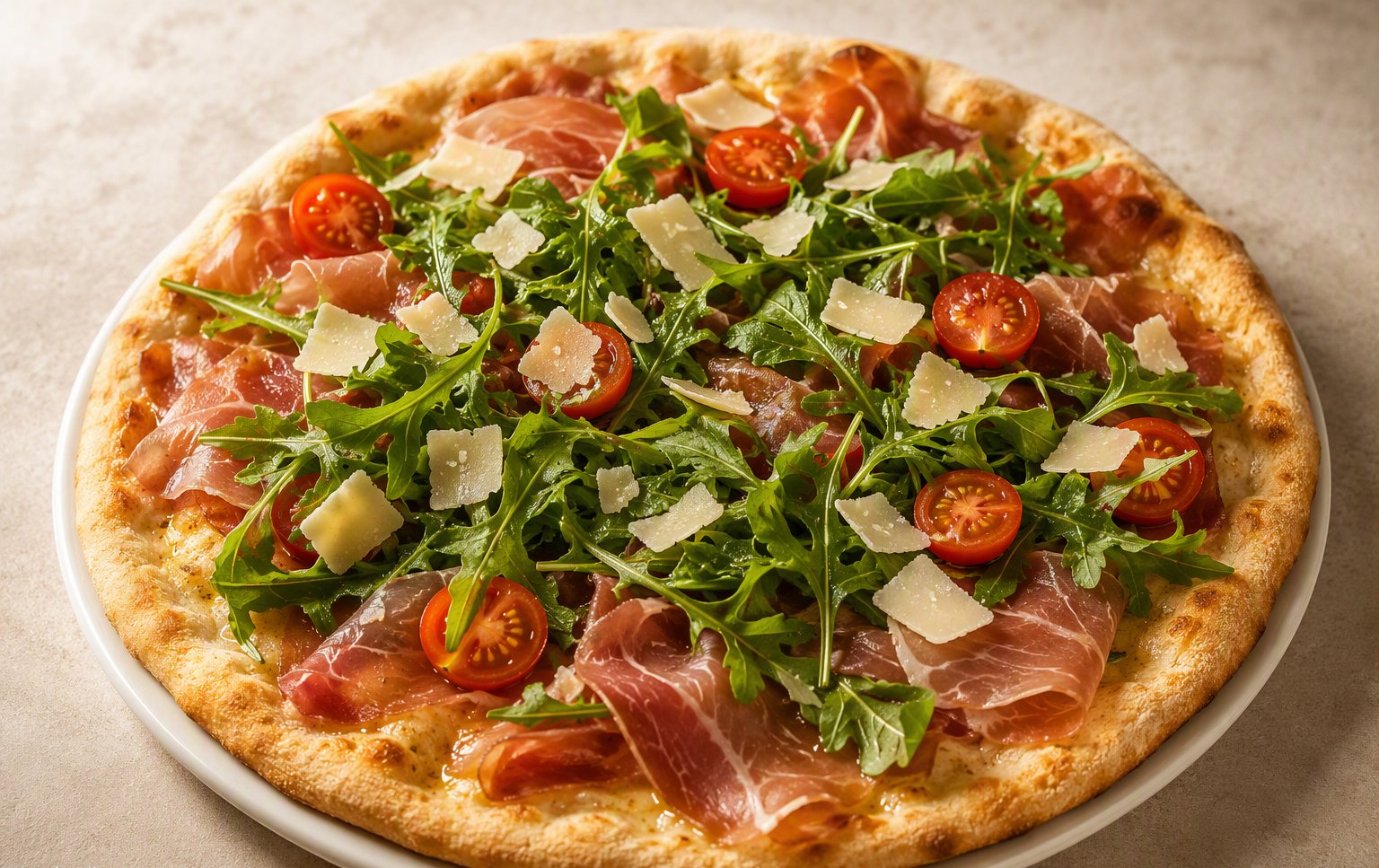 La pizza Crudaola con crudo, rucola e pomodorini